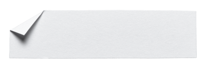 White piece of isolated cut out blank paper note cardboard with folded corner dog-ear earmark and copy space for text, transparent png background design element