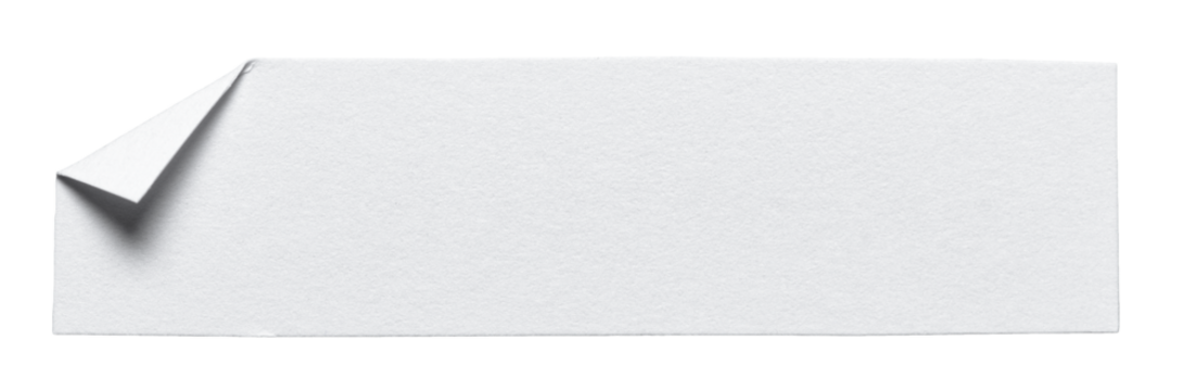 White piece of isolated cut out blank paper note cardboard with folded corner dog-ear earmark and copy space for text, transparent png background design element