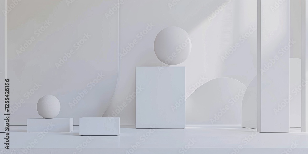 Poster An abstract minimalist design featuring a stark white backdrop, Minimalist design elements arranged in a balanced composition, Abstract minimalist style