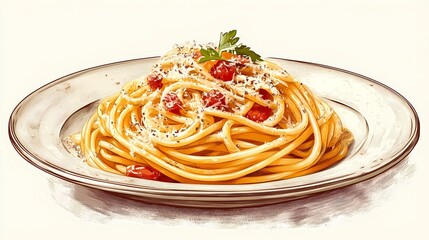 Vintage-inspired pasta sketch highlighting spaghetti, penne, and fusilli, excellent for Italian cuisine themes, culinary branding, and product labels, book illustration style