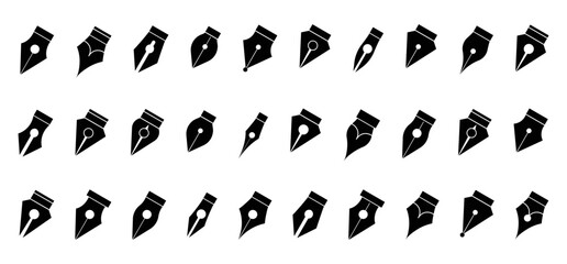 Set of black pen nibs icons on a white background