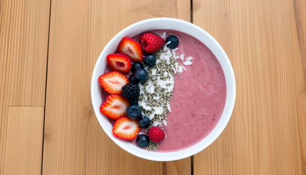 A perfectly plated vegan smoothie bowl with fresh berries 2
