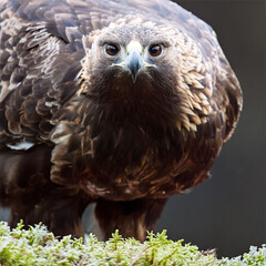 Golden eagle closeup portrait in the forest