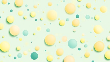 Abstract pastel spheres scattered on a light green background