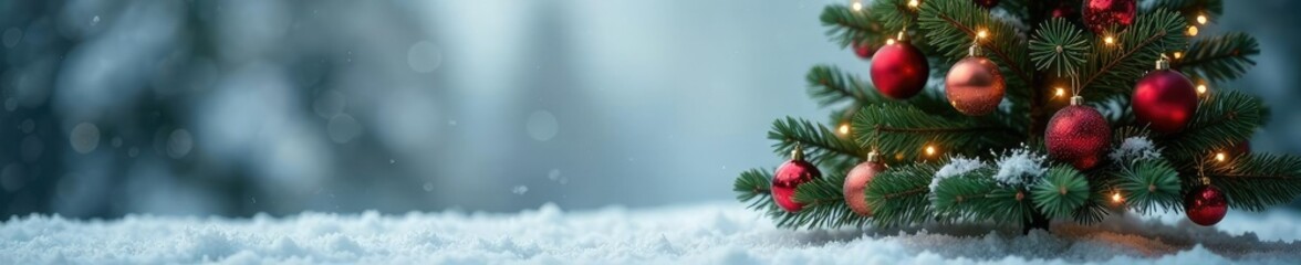 Christmas tree with ornaments in a minimalist space, winter, abstract, refined