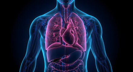Human Anatomy 3D Model: Respiratory and Cardiovascular Systems Detailed View of Lungs Heart and Major Organs