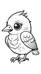 Fototapeta premium Cute Bird Animal Coloring Kid Book Page in Black and White. Monochrome and Colored Samples 