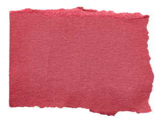 Isolated cut out torn piece of blank red paper note cardboard with texture and copy space for text, transparent png background design element