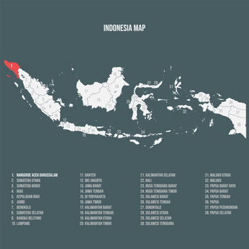 Indonesia Map with 38 Provinces - Aceh