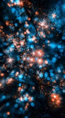Fototapeta premium Dark Blue and Orange Bokeh Lights Abstract Background