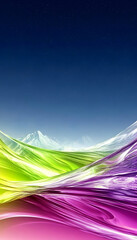 Serene abstract landscape with soft flowing curves, mountains in the distance, night sky background. For website, wallpaper, or presentation use