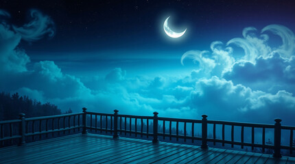 Mystical Ramadan Evenings: The Crescent Moon Over a Calm Horizon