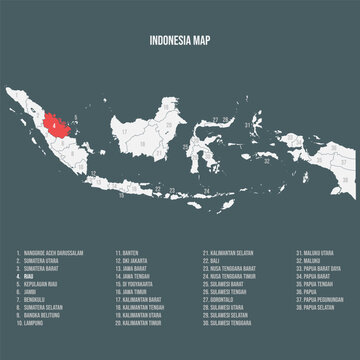 Indonesia Map with 38 Provinces - Riau