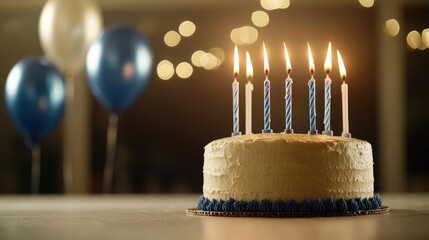 Birthday Cake With Candles And Balloons