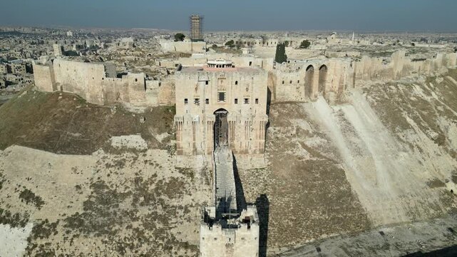 An aerial view of Aleppo Citadel.