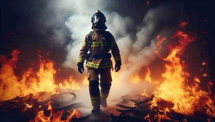 Firefighter walks through flames, fire hazard