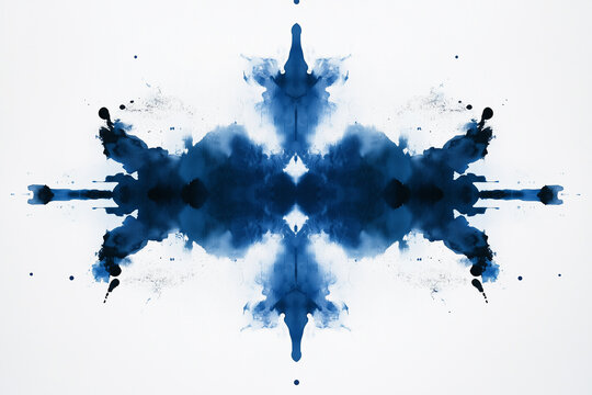 Symmetrical watercolor blots reveal technology shapes in an AI Rorschach test exploring psychology