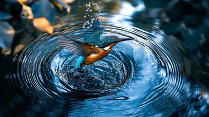 Vibrant Kingfisher Diving into Crystal Clear Water: A Stunning Moment of Nature's Beauty