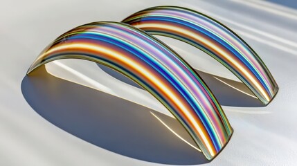 Colorful Rainbow Reflections on Curved Glass Surfaces in Sunlight