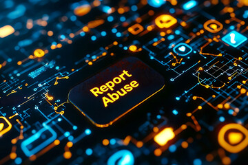 Digital interface featuring prominent Report Abuse button, symbolizing online safety and user protection in social media platforms