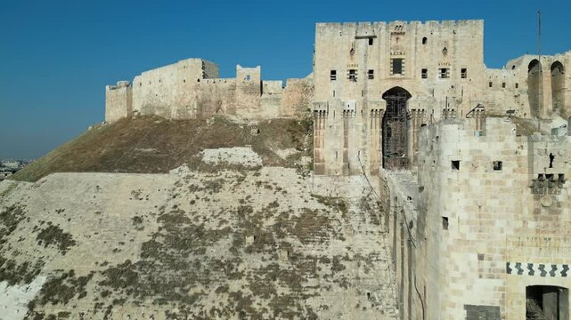 An aerial view of Aleppo Citadel.