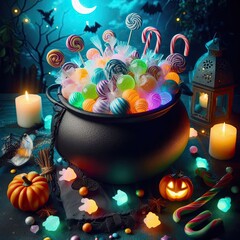 Magical Cauldron of Colorful Halloween Sweets