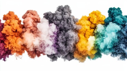 Fototapeta premium Colorful Smoke Clouds in Various Shades on White Background