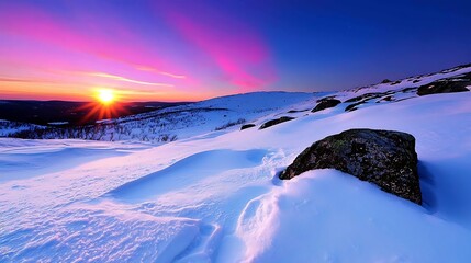 Fototapeta premium Dramatic Snowy Mountain Sunset