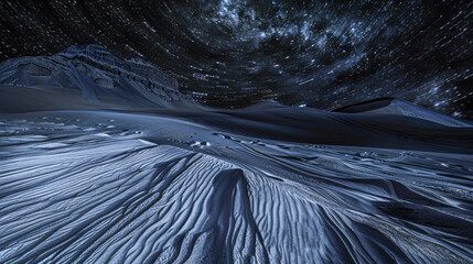 Desert Nightscape with Milky Way and Sand Dunes.Ideal for astronomy educational content, meditation app backgrounds, or outdoor gear advertisements, evoking a blend of tranquility and adventure. 