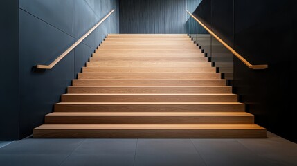 Fototapeta premium Ascending modern wooden stairs contemporary building architectural photography minimalist design indoor environment