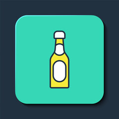 Filled outline Champagne bottle icon isolated on blue background. Turquoise square button. Vector