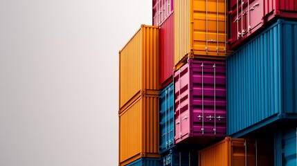 Fototapeta premium Colorful Stack of Cargo Containers: Global Trade and Logistics