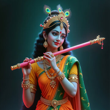 illuminating godess radha rani playing flute 