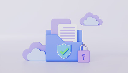 Cloud computing technology, file folders with security protection system, online data storage for business network concept