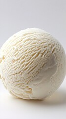 Fototapeta premium A perfectly formed ice cream ball sits isolated against a white backdrop, showcasing its smooth texture and creamy surface, inviting indulgence and enjoyment on a warm day
