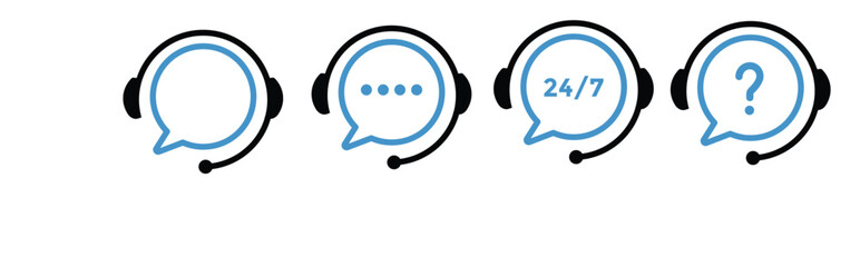 Support service. Customer support, assistance, technical support, customer service, call center, hotline, operator, staff, agent, service icon. Call center symbols. Service concept symbols
