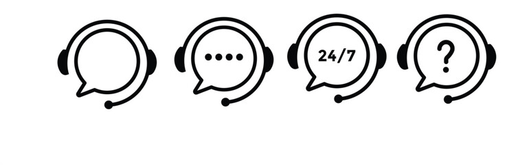 Support service. Customer support, assistance, technical support, customer service, call center, hotline, operator, staff, agent, service icon. Call center symbols. Service concept symbols
