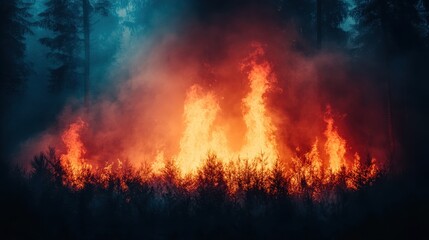 Wildfire raging through forest at night (1)