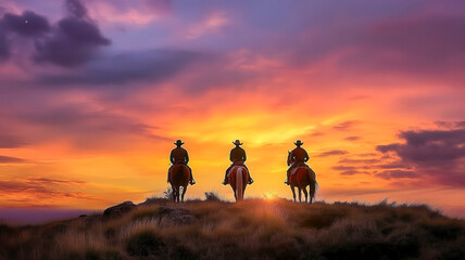 Three cowboy horseback,silhouette