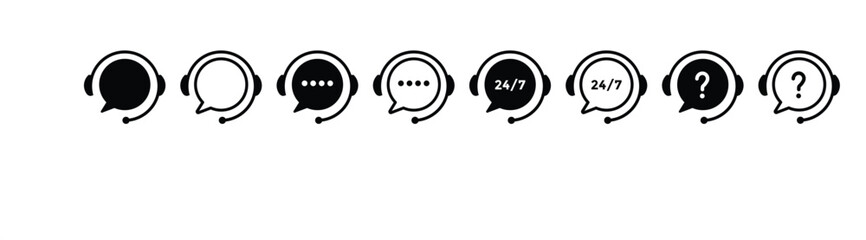 Support service. Customer support, assistance, technical support, customer service, call center, hotline, operator, staff, agent, service icon. Call center symbols. Service concept symbols
