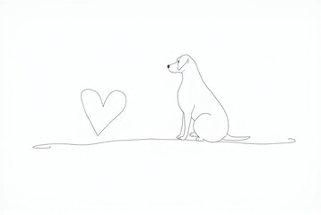 Dog with Heart Line Art