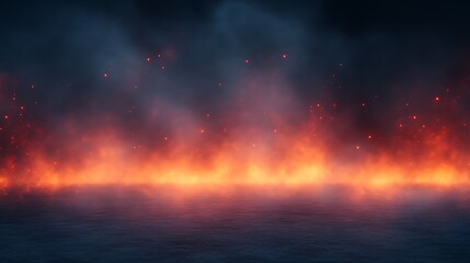 Fototapeta premium Fiery Inferno Reflecting On Dark Still Water