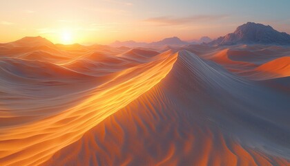 Golden Sands Desert Landscape Sunset View