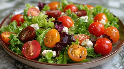 A farm-to-table salad with organic mixed greens, cherry tomatoes, and goat cheese