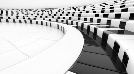 Naklejka premium Abstract Curved Perspective of Black and White Checkerboard Floor Design