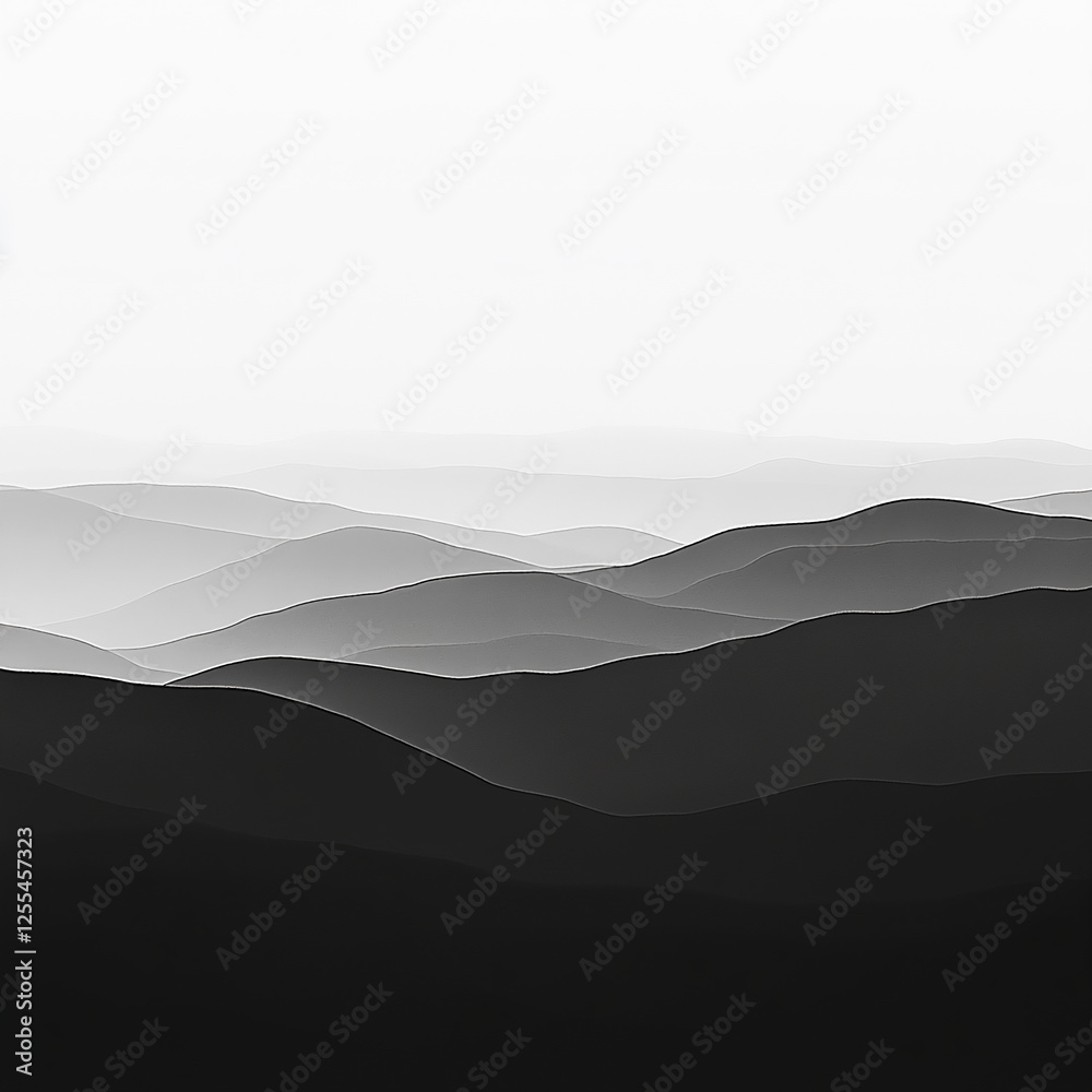 Leinwandbilder A monochrome image of rolling hills and soft undulating curves, creating a serene landscape with minimal contrast, showcasing abstract contours and the calmness of nature.
