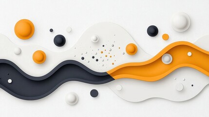 Abstract Composition of Curved Lines and Geometric Shapes in Orange, Black, and White Tones