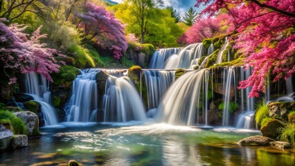 Obraz premium Cascading Waterfall in Vibrant Bloom