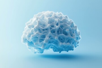 Abstract representation of a brain floating in blue light illustrating concepts of creativity, intelligence, and cognitive function in a modern design
