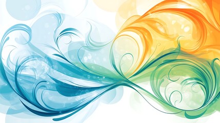 Abstract swirling design in teal orange and green hues